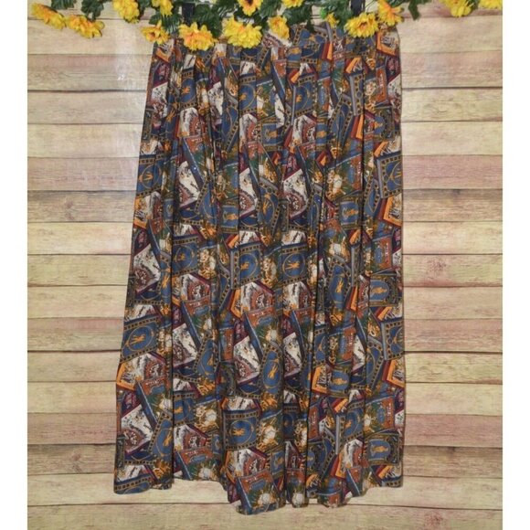 Vintage Eagle River Traders Ladies A-Line Brown Printed Maxi Skirt Size 16 - Picture 2 of 11